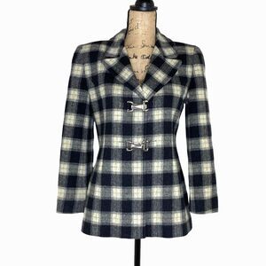 Carlisle Wool Blazer Sz 4 Plaid 90s‎ Preppy Clueless Cher Style Toggle Closure